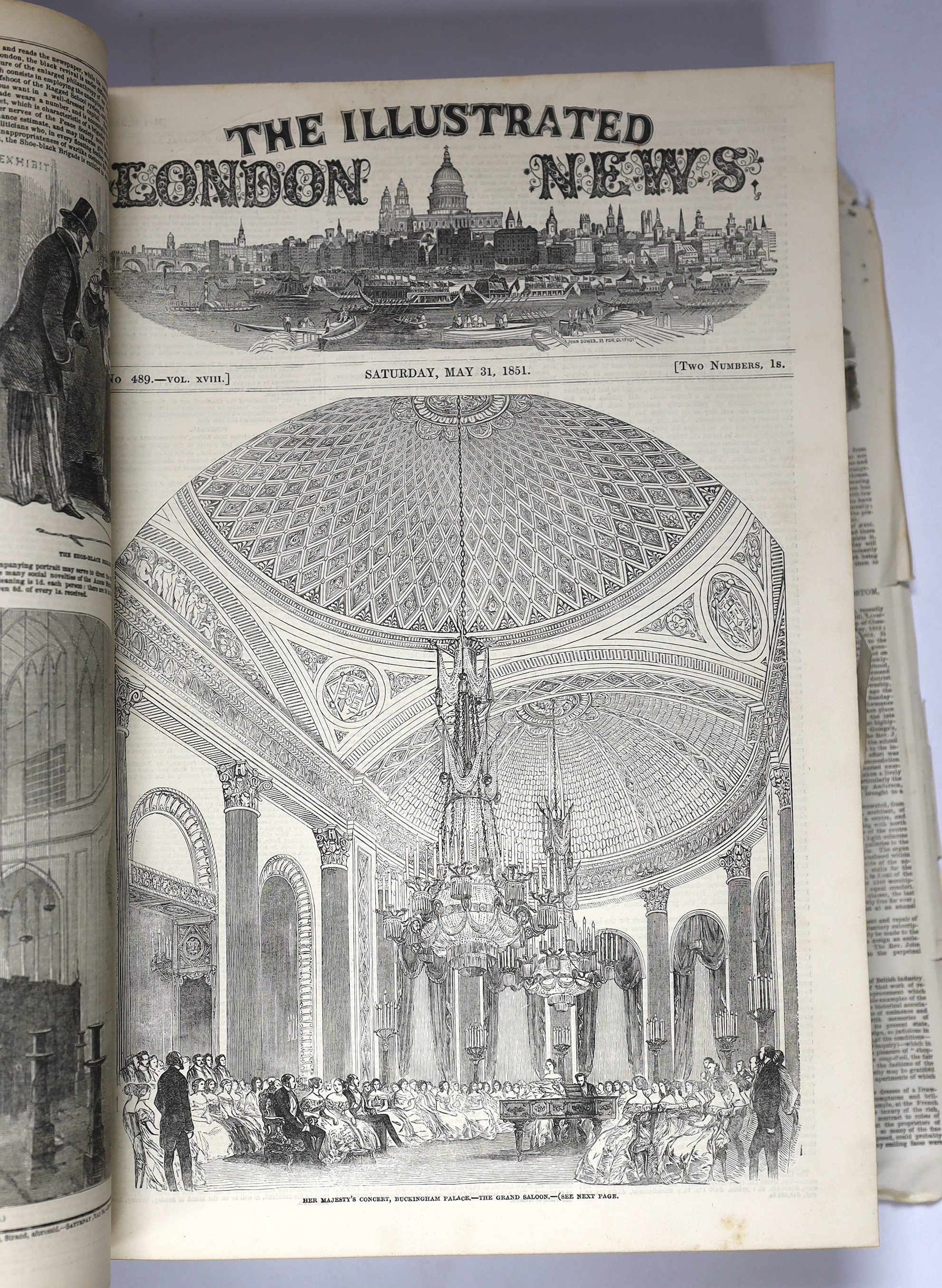 Bound volumes Illustrated London News: 1847, 1847, 1851, 1869, 1869, quantity of loose issues, 1920s and 1930s Illustrated London News